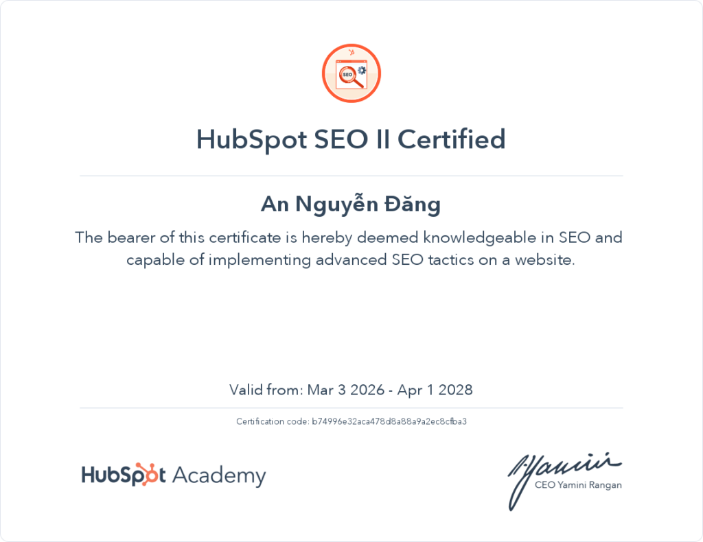 HubSpot SEO II Certificated